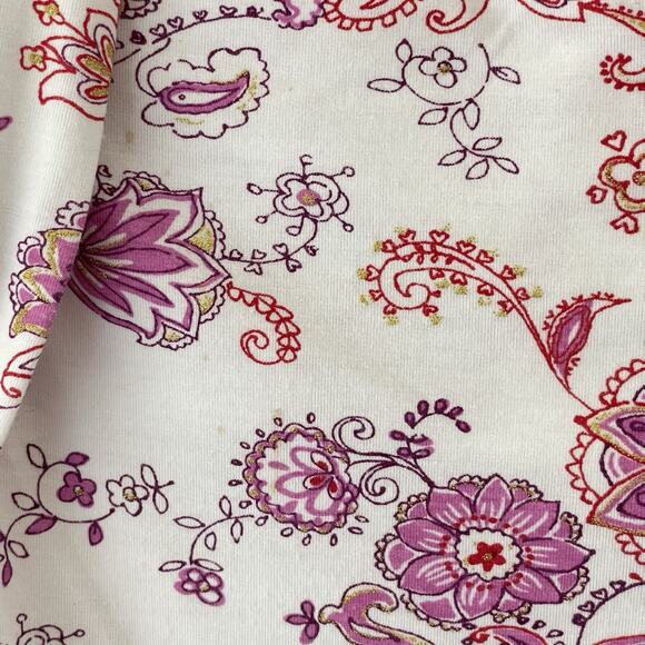 Y2K Tee Cap Sleeve Top Floral Paisley Pink Purple Fairy Grunge XL Made in USA - Picture 7 of 9